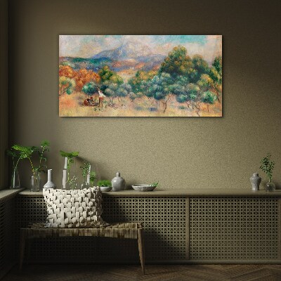 Landscape with trees and a cottage Wall art on glass