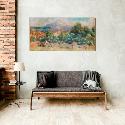Landscape with trees and a cottage Wall art on glass