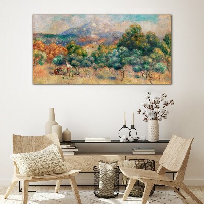 Landscape with trees and a cottage Wall art on glass