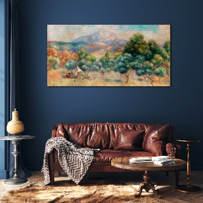 Landscape with trees and a cottage Wall art on glass