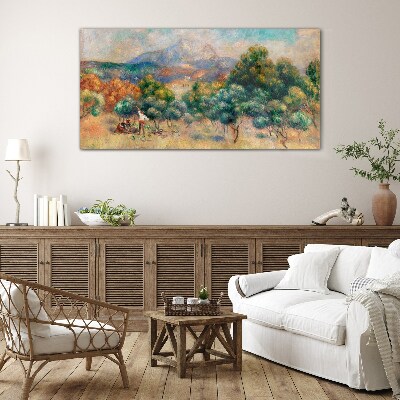 Landscape with trees and a cottage Wall art on glass