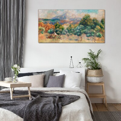 Landscape with trees and a cottage Wall art on glass