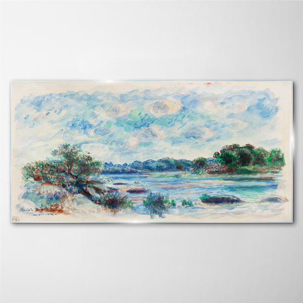 A peaceful landscape by the river Glass art print
