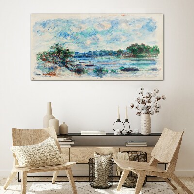 A peaceful landscape by the river Glass art print
