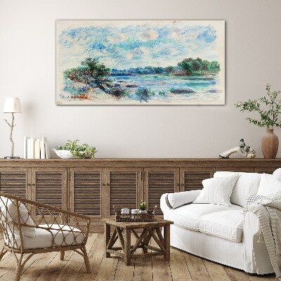 A peaceful landscape by the river Glass art print