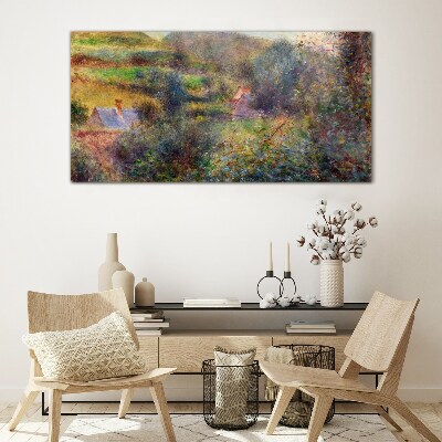 Country scenery in pastel colors Glass art print