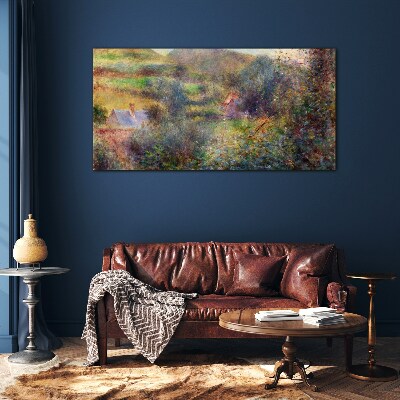 Country scenery in pastel colors Glass art print