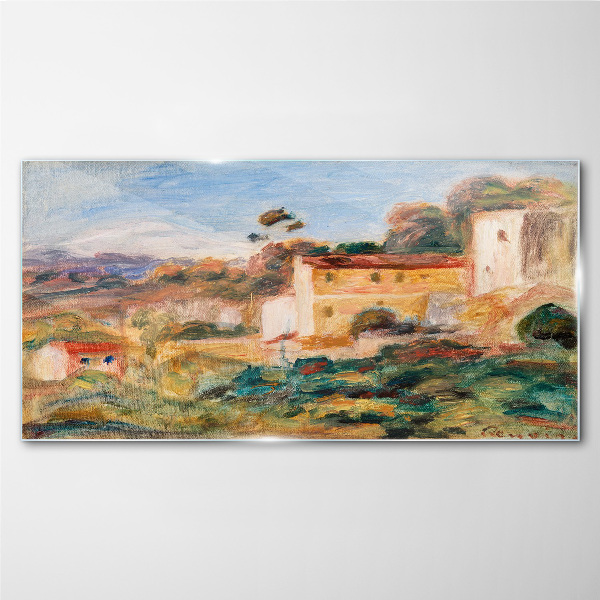 Landscape with rural buildings Wall art on glass