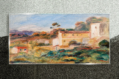 Landscape with rural buildings Wall art on glass