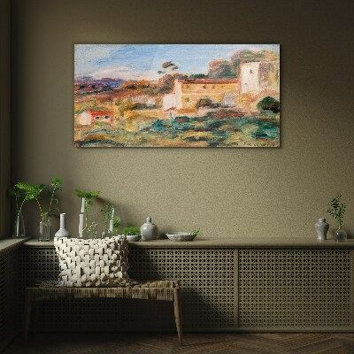Landscape with rural buildings Wall art on glass
