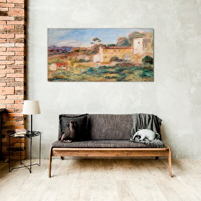 Landscape with rural buildings Wall art on glass