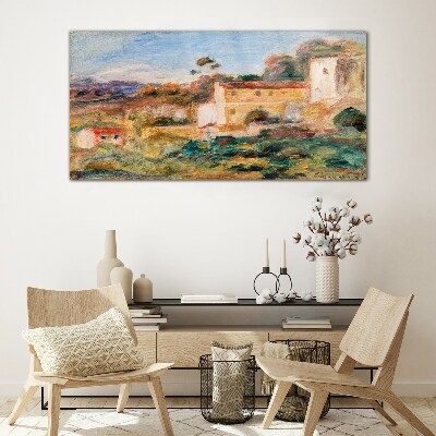 Landscape with rural buildings Wall art on glass