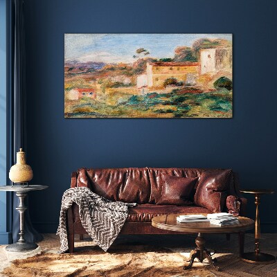 Landscape with rural buildings Wall art on glass