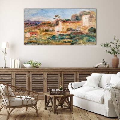 Landscape with rural buildings Wall art on glass
