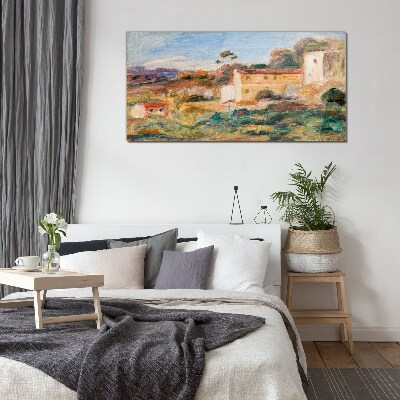 Landscape with rural buildings Wall art on glass