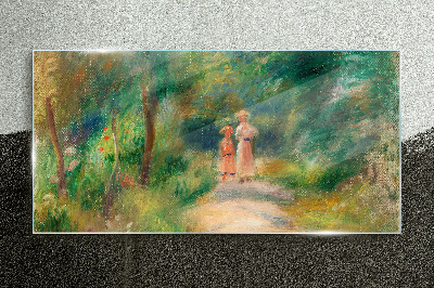 Forest path women child Glass Wall Art
