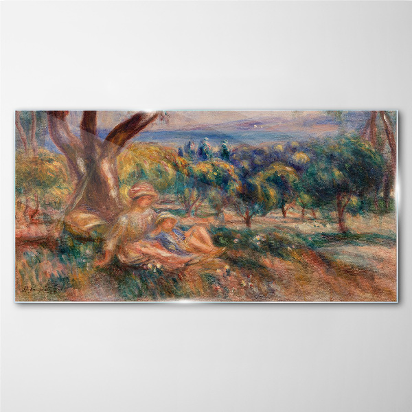 Mother and child in the orchard Wall art on glass