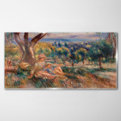 Mother and child in the orchard Wall art on glass