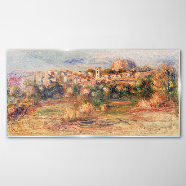 Landscape with colorful hills Wall art on glass
