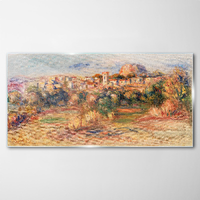 Landscape with colorful hills Wall art on glass