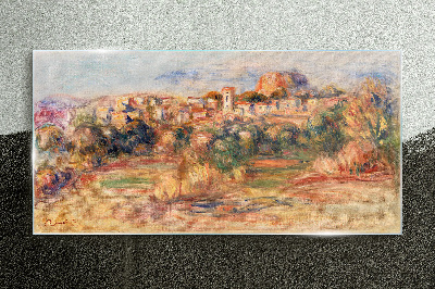 Landscape with colorful hills Wall art on glass