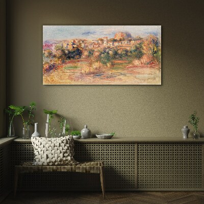 Landscape with colorful hills Wall art on glass