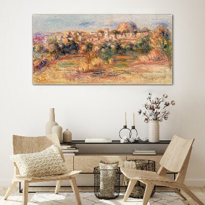 Landscape with colorful hills Wall art on glass