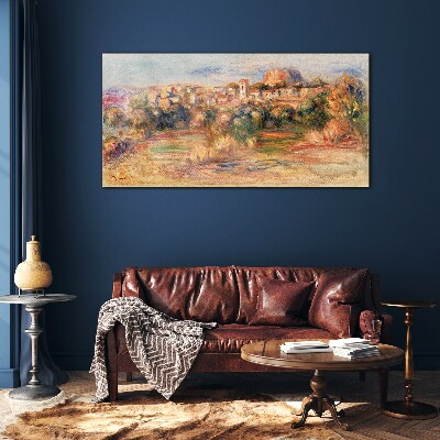 Landscape with colorful hills Wall art on glass