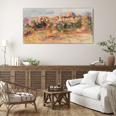 Landscape with colorful hills Wall art on glass