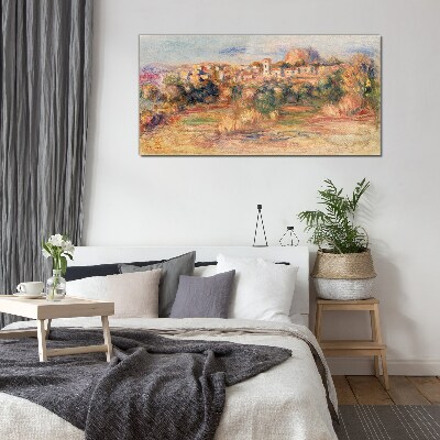Landscape with colorful hills Wall art on glass