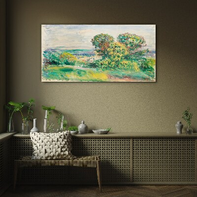 Green landscape with trees Glass art print