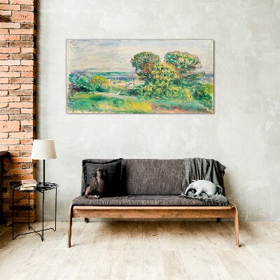 Green landscape with trees Glass art print
