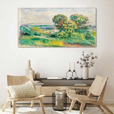 Green landscape with trees Glass art print