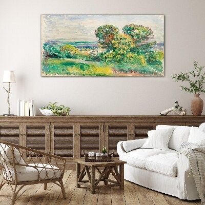 Green landscape with trees Glass art print