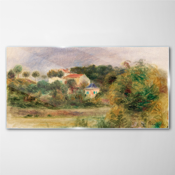Idyllic landscape with a house Glass art print