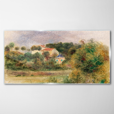Idyllic landscape with a house Glass art print