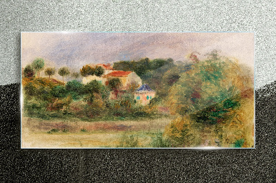 Idyllic landscape with a house Glass art print
