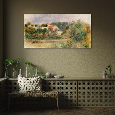 Idyllic landscape with a house Glass art print