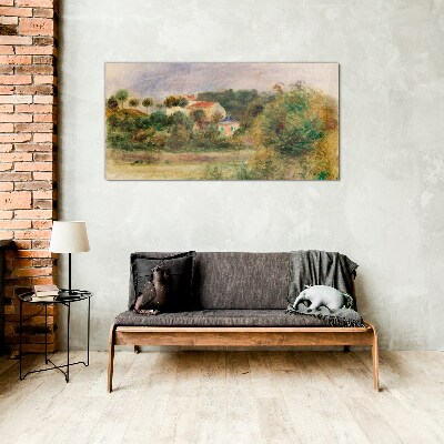 Idyllic landscape with a house Glass art print
