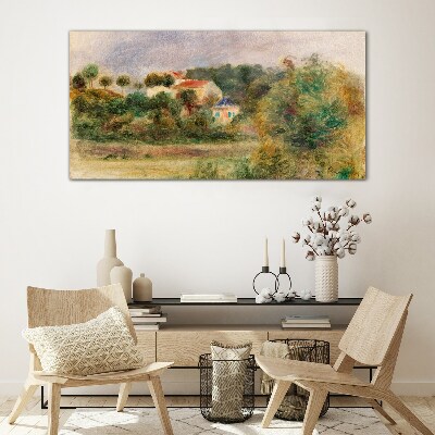 Idyllic landscape with a house Glass art print