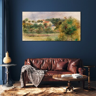 Idyllic landscape with a house Glass art print