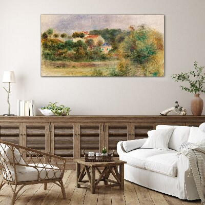 Idyllic landscape with a house Glass art print