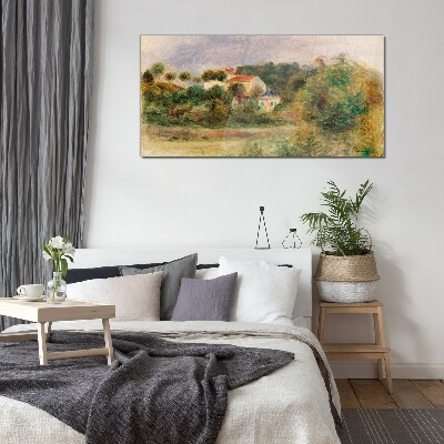 Idyllic landscape with a house Glass art print