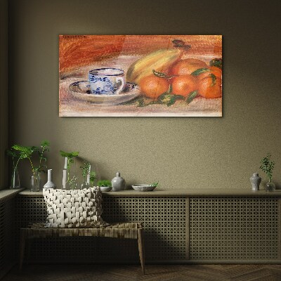 Fruit table with a cup Wall art on glass