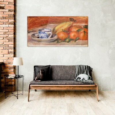 Fruit table with a cup Wall art on glass
