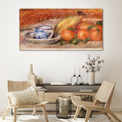 Fruit table with a cup Wall art on glass