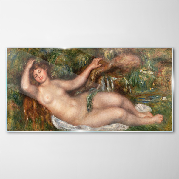 Bathing in the stream Glass art print
