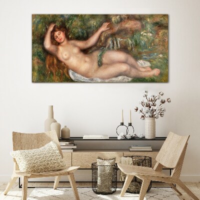 Bathing in the stream Glass art print
