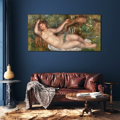 Bathing in the stream Glass art print