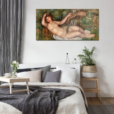 Bathing in the stream Glass art print